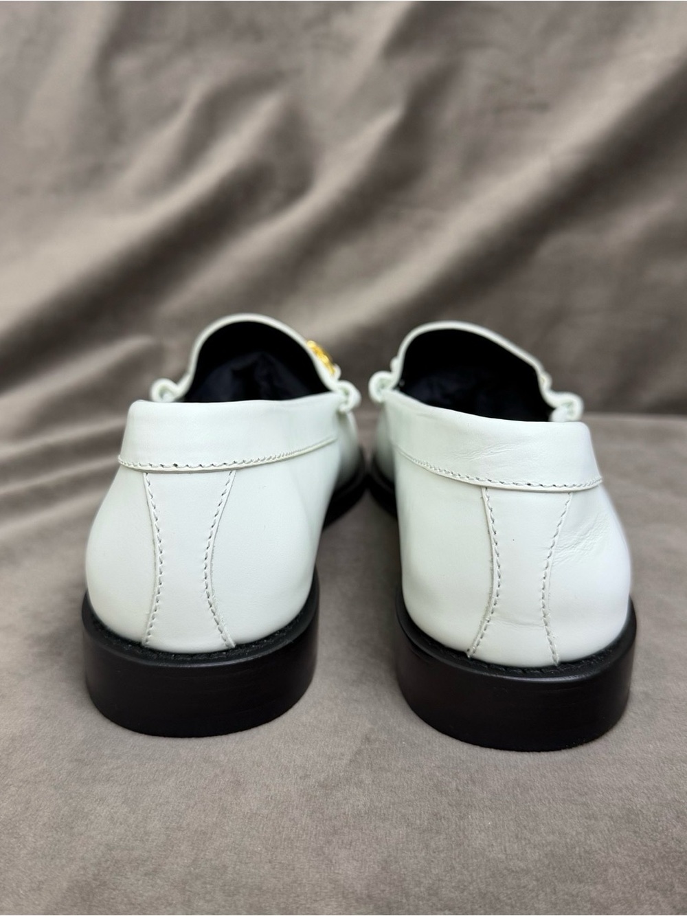 Celine White Leather Loafers with Gold Chain Accent - Picture 4 of 6